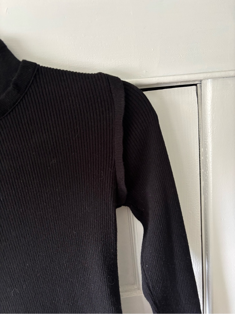 Pink Lily Black Ribbed Ruffled Mock Neck Sweater - Picture 4 of 6